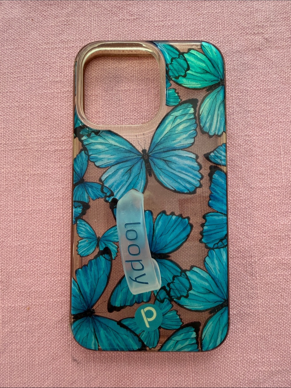 Loopy Case Blue Butterfly Grip iPhone 16 Pro Case